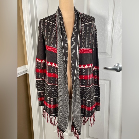 Designer's Closet by Billabong Aztec Tribal Cardigan Sweater Fringe Boho Small - Picture 11 of 12